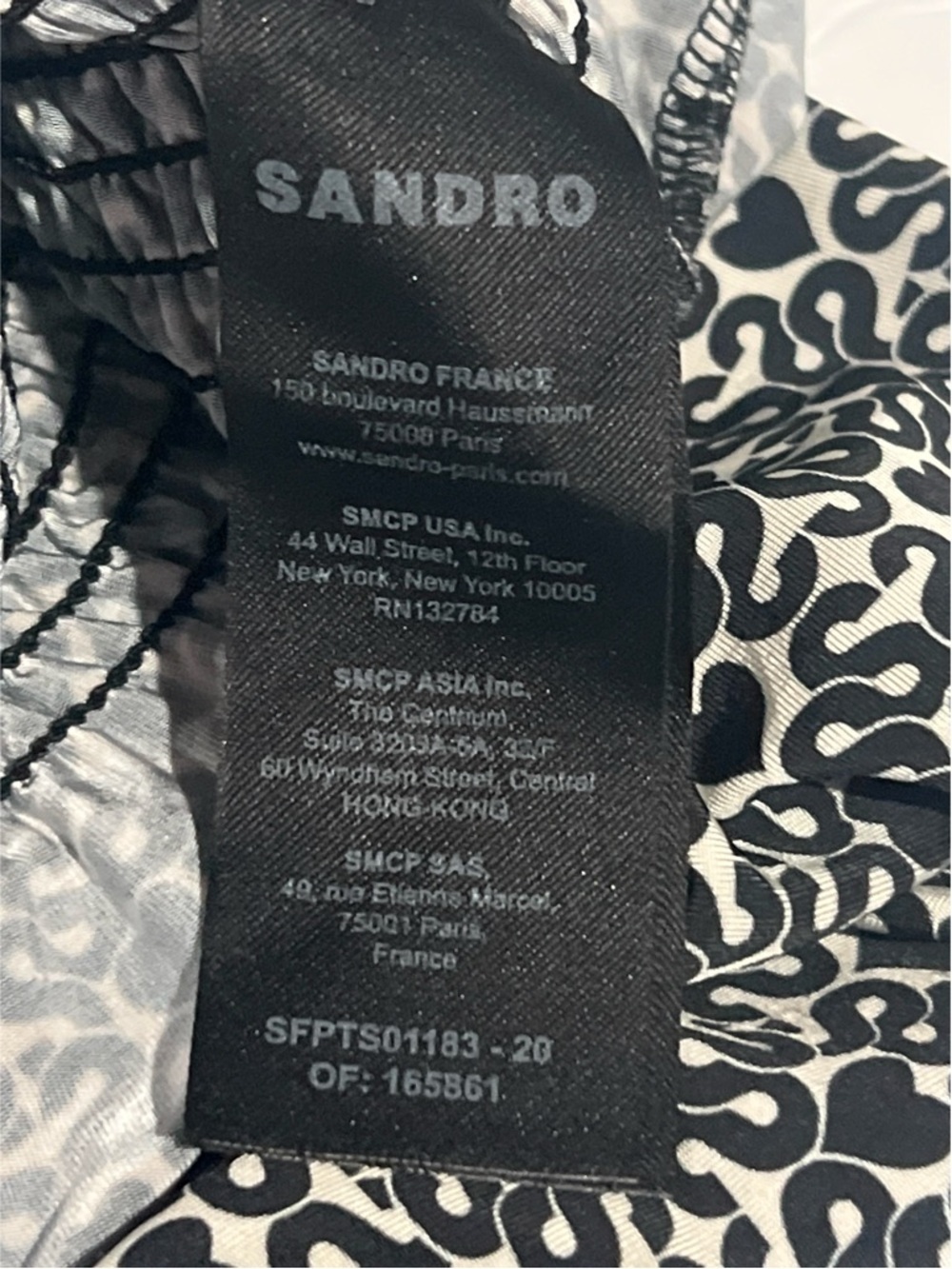 Sandro Blouse Women’s Size 0 Black Monogram Print Mockneck Smocked Top - Picture 15 of 16